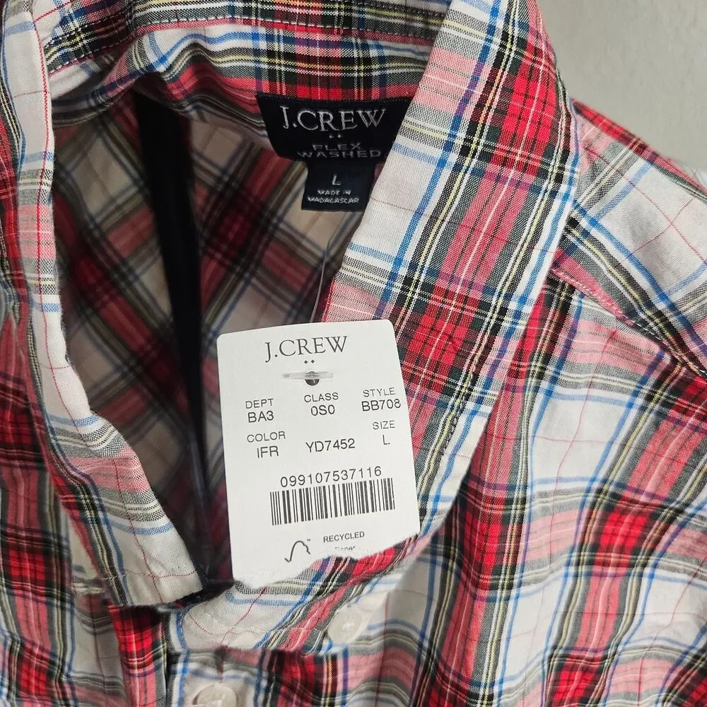 J.Crew Flex Washed Classic Fit Plaid‎ Button Down Shirt Mens Large Red Blue